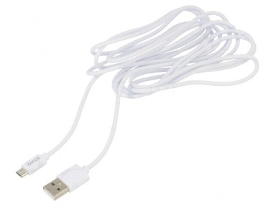 Cablu USB 2.0 A la Micro B 3m Alb 480Mbps 2A foto