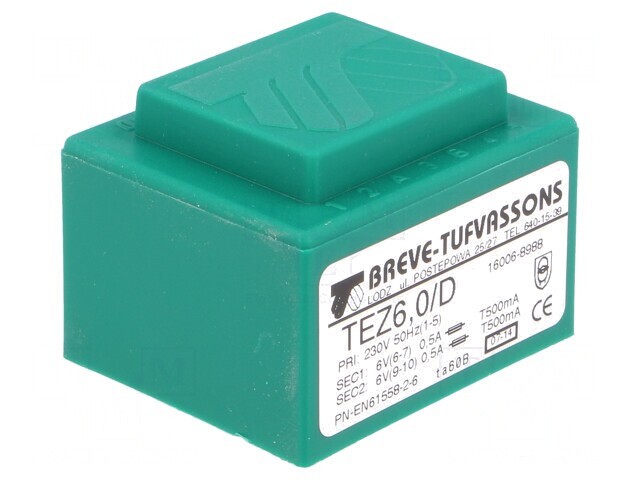 Transformator &icirc;ncapsulat 6VA 230V 6V PCB