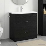 Cumpara ieftin Set de mobilier pentru baie Stejar Negru 81 x 40 x 84,5 cm