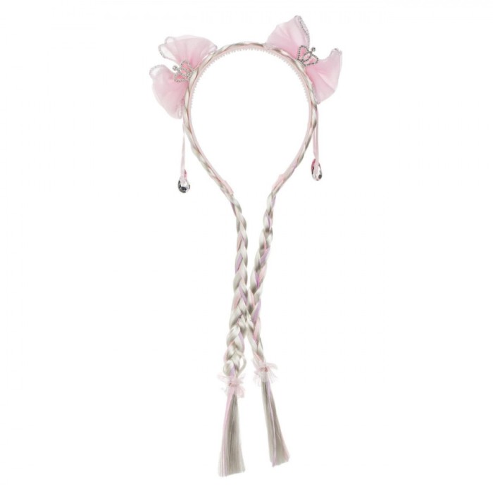 Coroniță Păr, Codite Blonde Roz, 2 Fundițe, 28 cm
