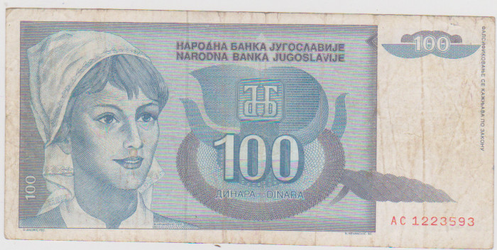 BANCNOTA 100 DINARI 1992 JUGOSLAVIA