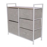 Comoda metalica cu blat din MDF. 83 x 29 x 77 cm, 5 sertare pliabile din material textil + organizator