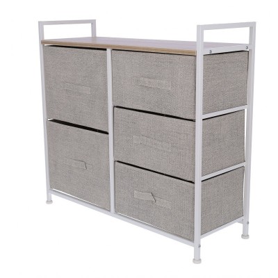 Comoda metalica cu blat din MDF. 83 x 29 x 77 cm, 5 sertare pliabile din material textil + organizator foto