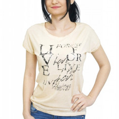 Tricou bej de dama Live 4 Love, Bel & Bo