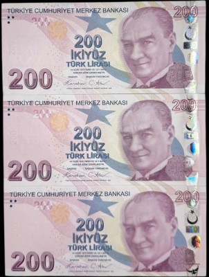 TURCIA LOT/ SET 3 X 200 LIRE 2024 /2025 prefix H , I , J - UNC , P- 227g , necirculata , Semn Guvernator Fatih Karahan , Viceguv Osman Cevdet Akcay foto