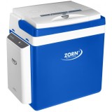 Lada frigorifica auto si camping ZORN Z 26 LNE, 25 litri, alimentare 12V/230V + acumulator extern Li-ion 7.8 Ah, racire-incalzire, alb-albastru