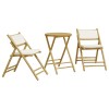 Set de bistro pliabil, 3 piese, cu perne alb crem, bambus