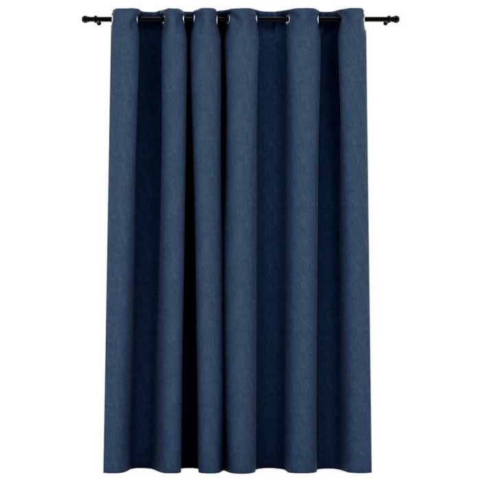 Perdea opaca, aspect panza, cu ocheti, albastru, 290x245 cm