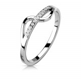 Inel din oțel 316L de culoare argintie - linie de zircon cu val neted - Marime inel: 59