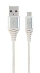 CABLU alimentare si date GEMBIRD, pt. smartphone, USB 2.0 (T) la Micro-USB 2.0 (T), 2m,premium,cablu cu impletire din bumbac,alb cu conectori argintii foto