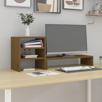 Gossi suport pentru monitor, maro miere, 81x20x30 cm, lemn masiv pin foto