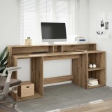 Birou vidaXL Stejar Artizanal cu LED 200x55x91 cm, Lemn Prelucrat, Spatios, Design Modern