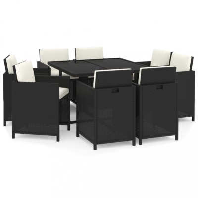 Set mobilier de gradina cu perne, 9 piese, negru, poliratan foto