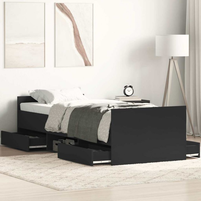 vidaXL Cadru pat cu tăblii de cap/picioare, negru, 75x190 cm