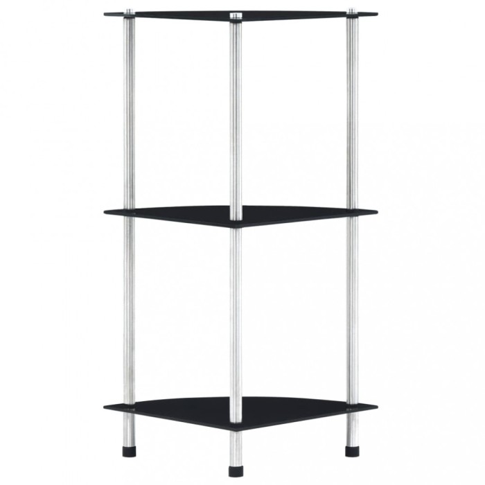 vidaXL Raft cu 3 niveluri, negru, 30 x 30 x 67 cm, sticlă securizată