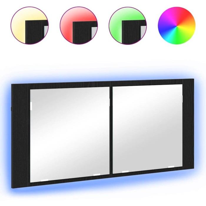 vidaXL Cameră de Oglindă LED cu raft Stejar negru 100 x 12 x 45 cm 875044