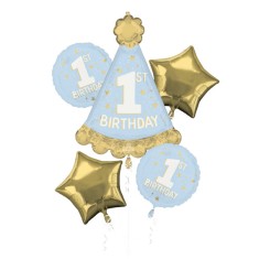 Buchet Little Mister One-derful 1st Birthday 5 baloane folie foto