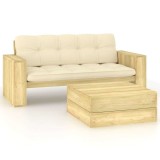 Cumpara ieftin Set mobilier de gradina cu perne, 2 piese, lemn de pin tratat