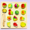 Pzzle Montessori din lemn, tabla cu 14 fructe de taiat si cutit