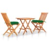 Set bistro 3 piese cu perne verde, lemn masiv de tec