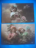 HOPCT 1761 COPII--ROMANTICA-FRANTA-LOT 2 CARTI POSTALE VECHI-CIRCULATE