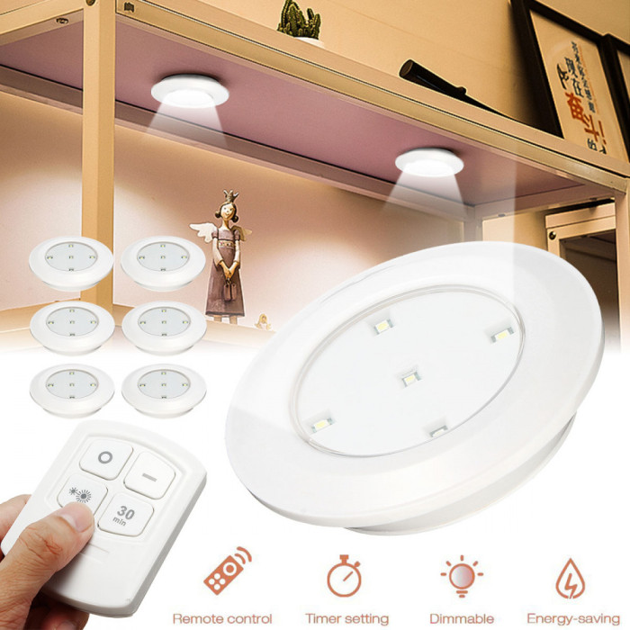 Set 6 Lampi LED Wireless, autoadezive, cu telecomanda, pentru iluminat scari sau mobilier AVX-KX5775