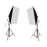 Cumpara ieftin Set 2 lampi Iso Trade, lumina continua, softbox pentru studio foto sau videochat, cu bec 125W si suport trepied 80-200cm reglabil