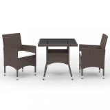 Set mobilier bistro, 3 piese, maro, poliratan/sticlă securizată