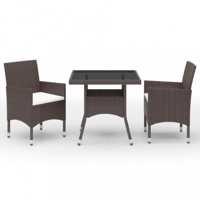 Gossi set mobilier bistro, 3 piese, maro, poliratan/sticla securizata