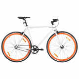 VidaXL Bicicletă cu angrenaj fix, alb și portocaliu, 700c, 59 cm