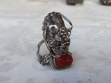 Argint INEL DRAGON IMPERIAL CHINEZESC cu CORAL si ONIX antic UNIC NOBILIAR