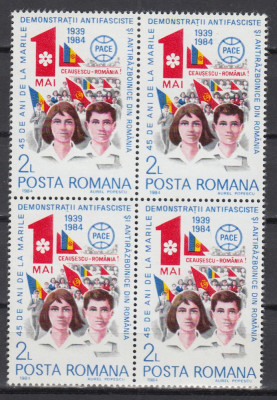 1984 LP 1098 - 45 ANI DE LA DEMONSTRATIILE ANTIFASCISTE BLOC DE 4 TIMBRE MNH foto