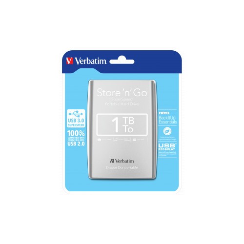 Hard Disk portabil Verbatim Store &#039;n&#039; Go 1TB, USB 3.0, 2.5inch, Silver