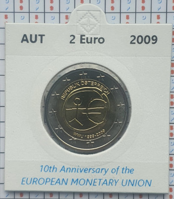 Austria 2 euro 2009 UNC - 10 Years EMU - km 3175 - cartonas personalizat D65801 foto