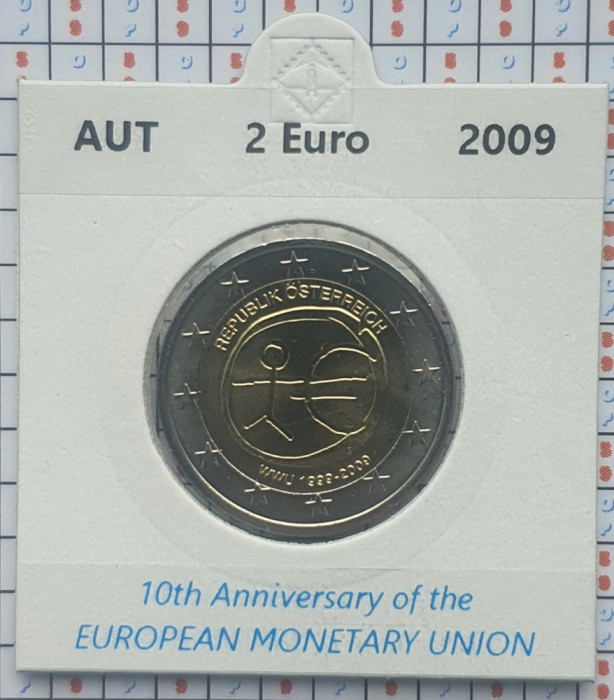 Austria 2 euro 2009 UNC - 10 Years EMU - km 3175 - cartonas personalizat D65801