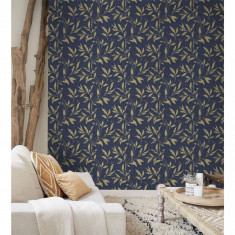 DUTCH WALLCOVERINGS Tapet „Leafs”, albastru și auriu