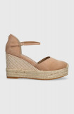 BOSS espadrile din piele intoarsa Madeira femei, culoarea bej, toc pana, 50516717