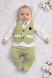 Set bebelusi 2 piese verde olive, vesta decorativa, bumbac, tinuta eleganta