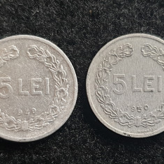 Republica Populara Romana Lot x 2 monede 5 Lei 1949 si 5 Lei 1950 moneda alumini