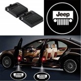 Set 2 Lampi Proiectoare LED Logo Universale Jeep, Senzor Infrarosu, Fibra Carbon, Negru, Alimentare Baterii AAA