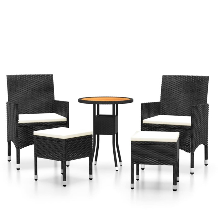 Set mobilier de gradina, 5 piese, negru, poliratan