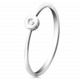 Inel din aur alb 14K - diamant transparent, strălucitor &icirc;n montură strălucitoare, brațe &icirc;nguste - Marime inel: 64