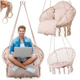 Scaun rotund tip leagan suspendat cu perna Confort Plus, casa sau gradina, ecru Household NewTrend