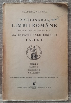 Dictionarul limbii romane// tomul II, partea II, fascicula I, 1937 foto