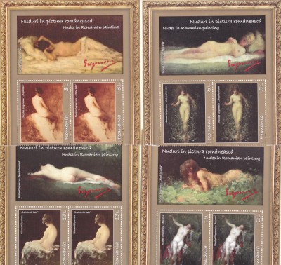 NUDURI IN PICTURA ROMANEASCA ,2 SERII CU MANSETA ,2019, MNH ** ROMANIA. foto