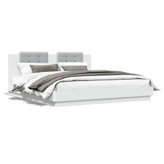 vidaXL Cadru de pat cu tăblie, alb, 160x200 cm, lemn prelucrat