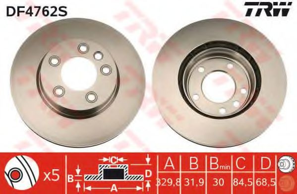 Disc frana PORSCHE CAYENNE (9PA, 955) (2002 - 2010) TRW DF4762S
