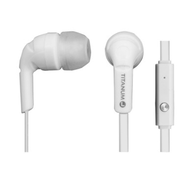 Casti in-ear stereo Titanum TH109W , cu microfon, pentru smartphone, cablu 120 cm, conector jack 3.5mm, albe foto