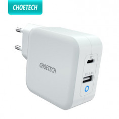 Choetech PD8002 Încărcător de perete USB C PD 3.0 de mare putere 65W cu 2 porturi USB C (compatibil cu MacBook)