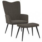 vidaXL Scaun de relaxare cu taburet, gri &icirc;nchis, catifea